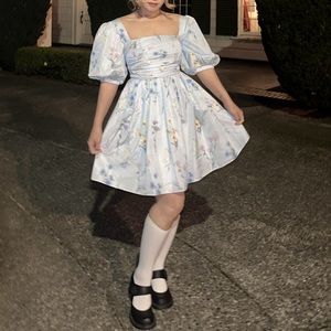 self portrait blue floral print princess dress